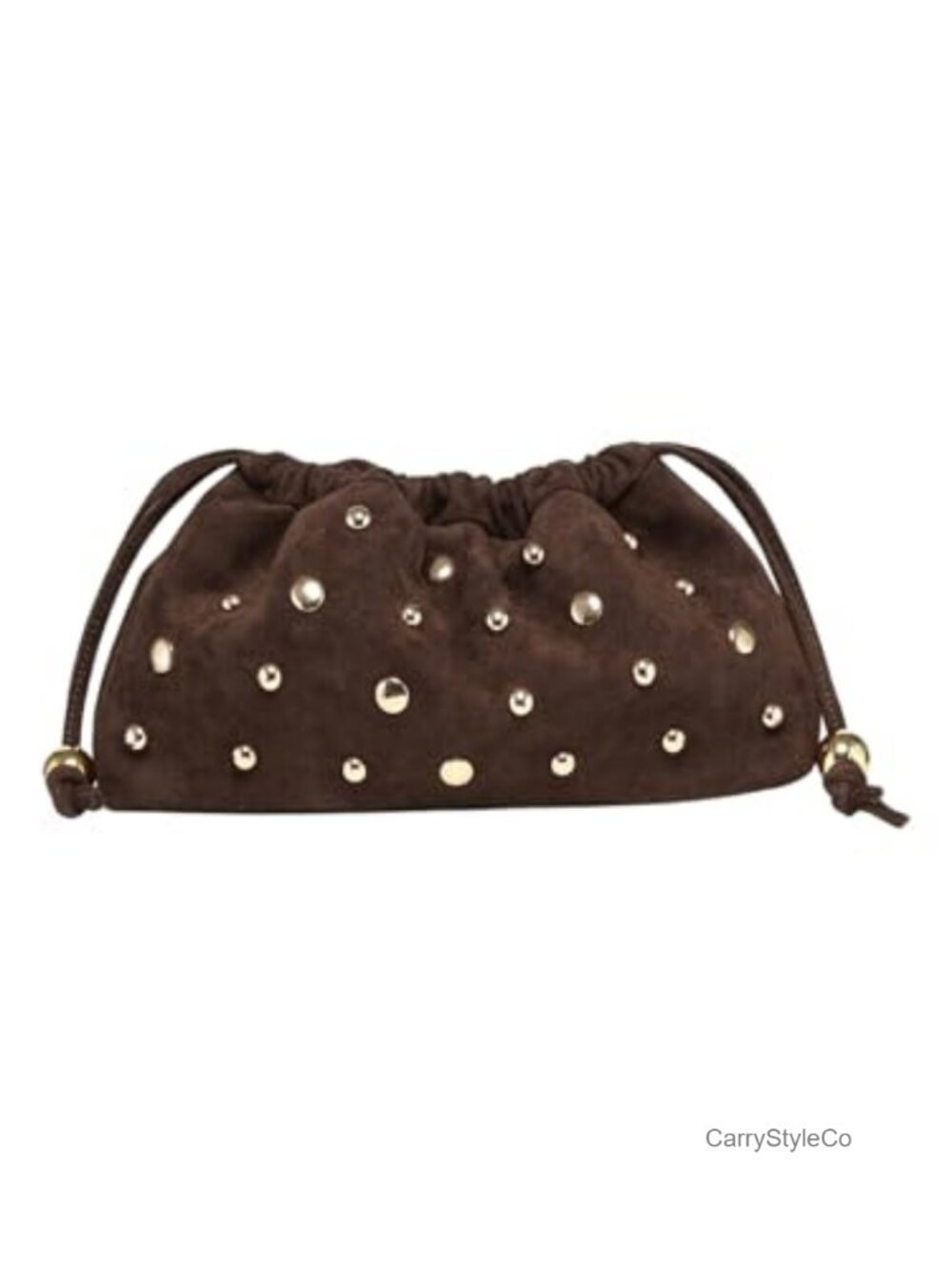 Metallic Beaded Studded Ruched Drawstring Clutch Evening Bag